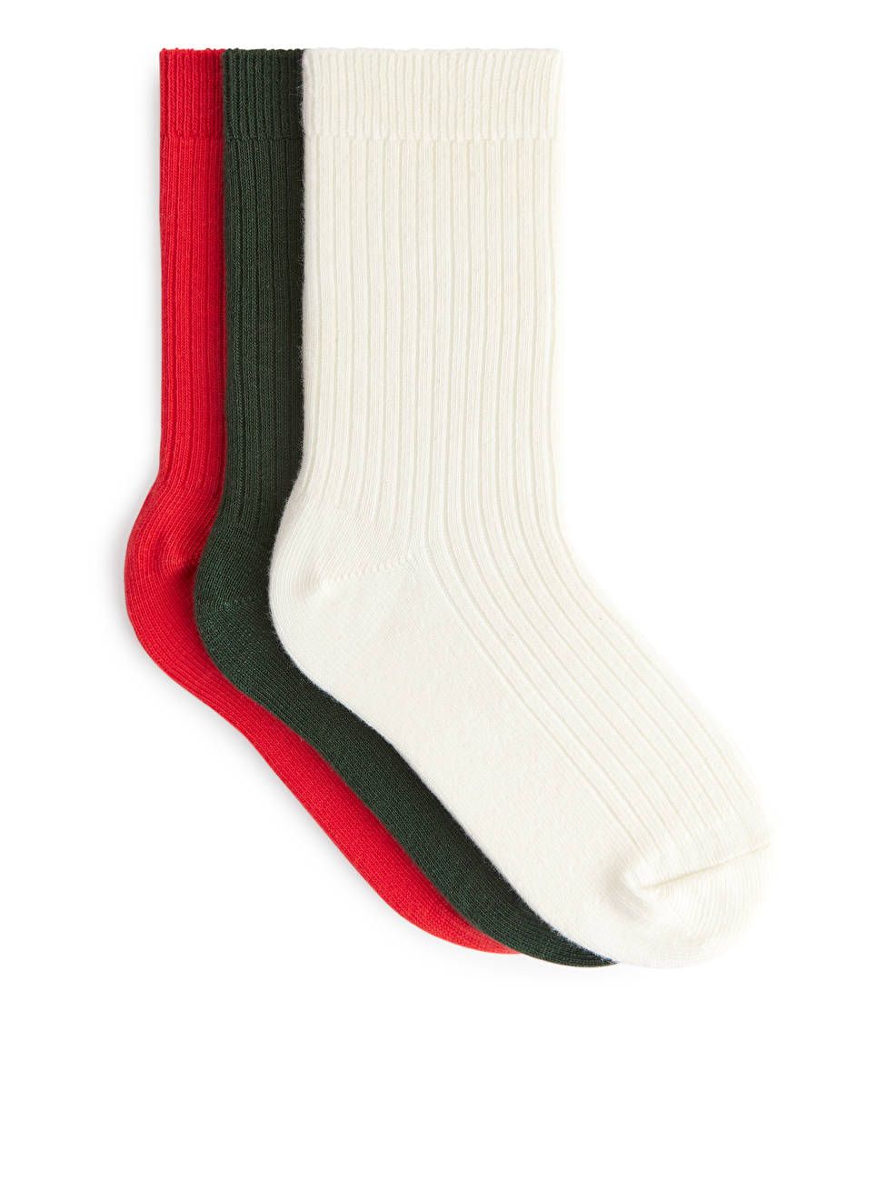 Rib Knit Socks, 3 Pairs - Off White/Red/Green - ARKET GB | ARKET (US&UK)
