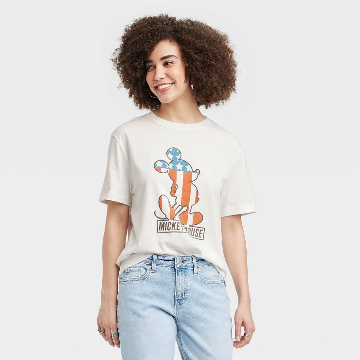 Women's Mickey Mouse Americana Short Sleeve Graphic T-Shirt - Ivory | Target