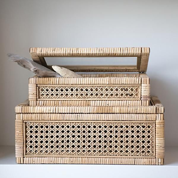 Creative Co-Op Rattan Hinge-lid Box Set of 2 | The Container Store