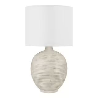 Hampton Bay Finch 22 in. Distressed White Ribbed Table Lamp with White Linen Shade 24127-001 - Th... | The Home Depot