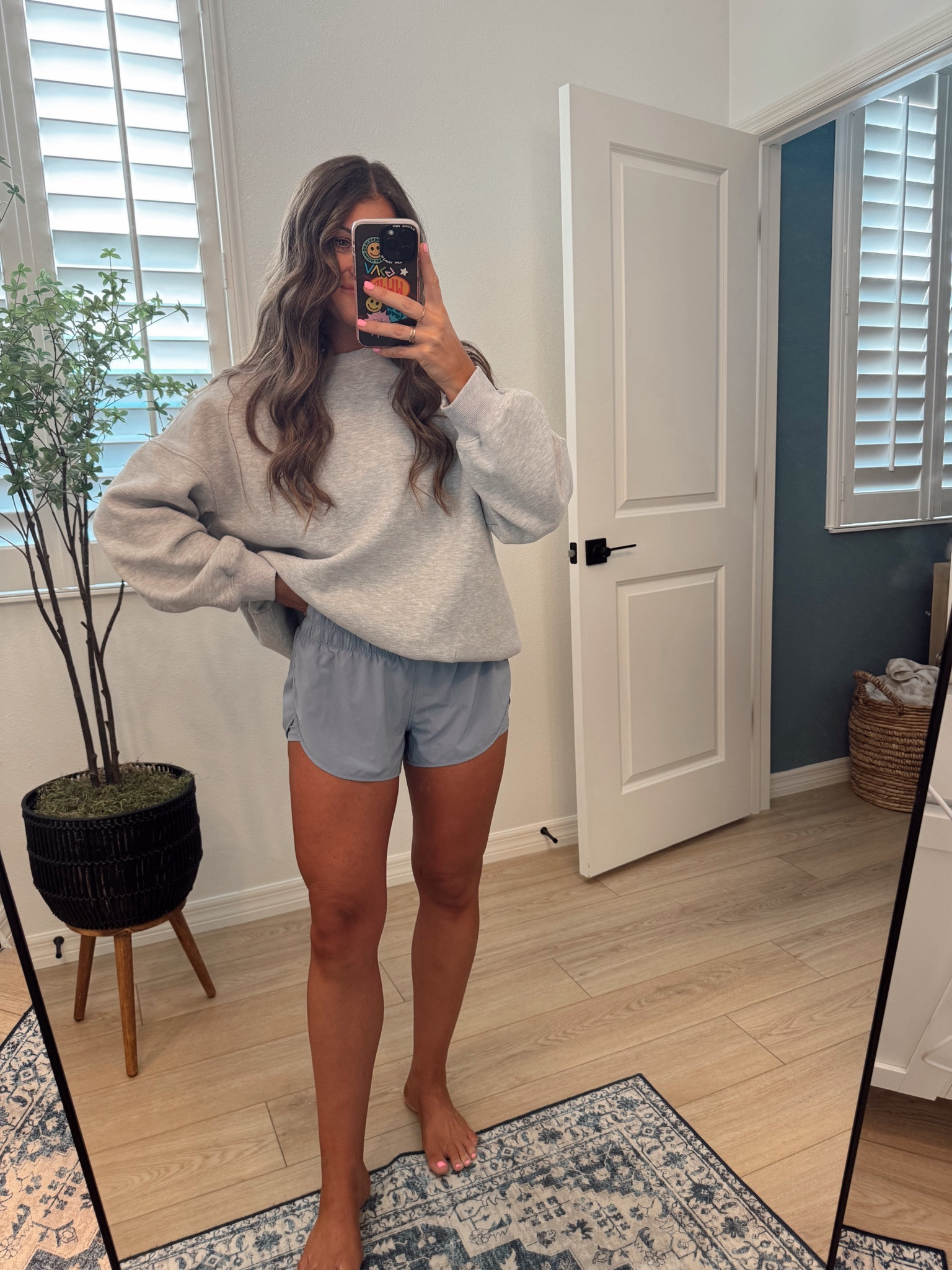 Amazon comfies 
I sized up to M in both! The shorts run a little short so that’s why I went up from my true small. And I love the sweatshirt worn really baggy!