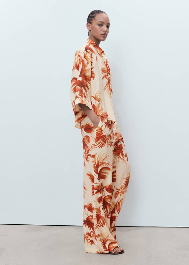 Straight-leg pants with palm tree print off white - Women - M - MANGO | Mango (US/MX/AU)