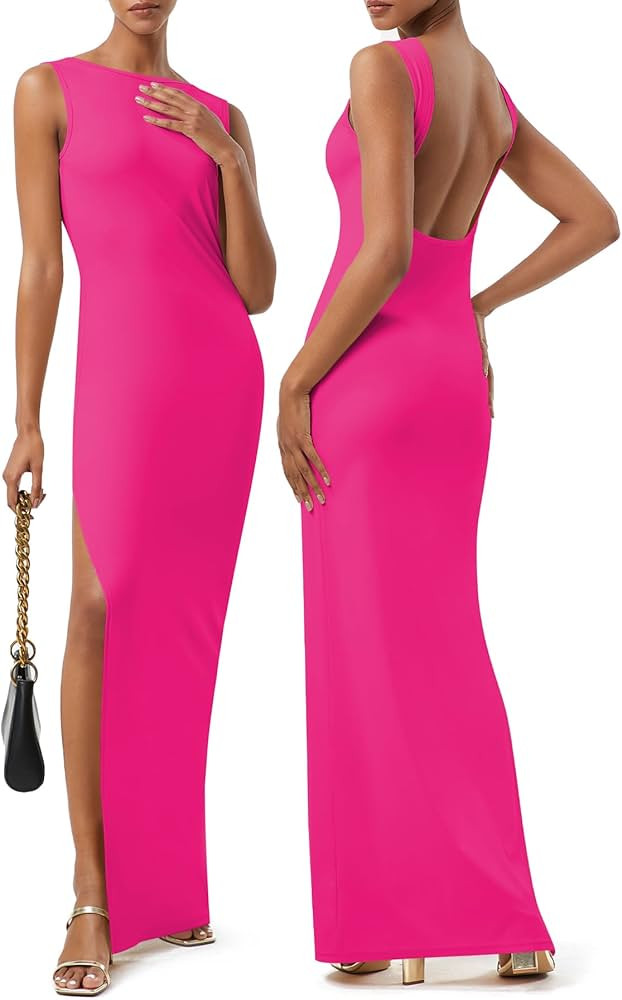 Casly Lamiit Women's Sexy Backless Maxi Dress High Neck Sleeveless Bodycon Dresses for Women Stre... | Amazon (US)