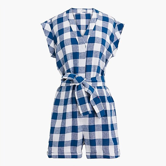 Linen-blend tie-waist romper | J.Crew Factory
