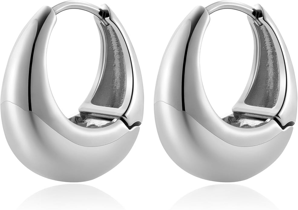 Chunky Gold and Silver Earringss for Women Girls Gold Hoops Huggie Earrings for Men Gift, 18K Rea... | Amazon (US)