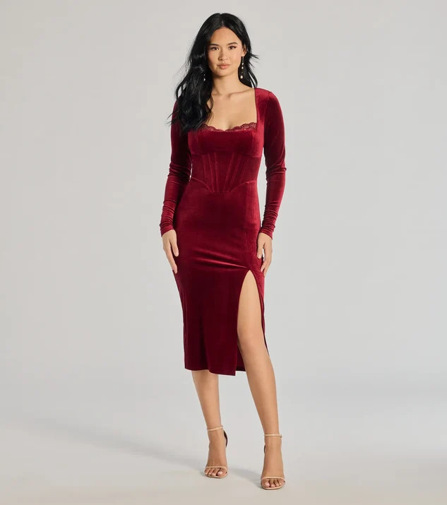 Enchanted Allure Velvet Corset Midi Dress | Windsor Stores