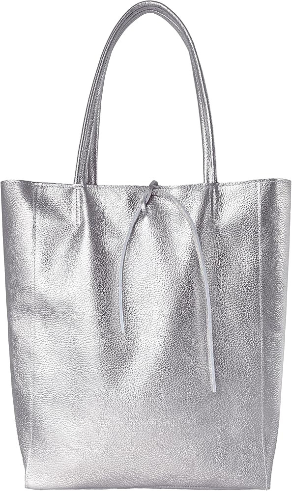 Italian Genuine Metallic Leather Tote Bag for Women with Zipper Large Handbag for Shopping Work T... | Amazon (US)