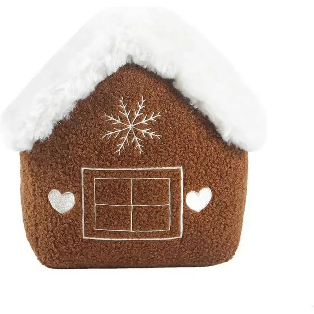 Winter Brown & White Gingerbread House Plush Sherpa Cushion Pillow Merry Christmas Embroidery Pol... | Walmart (US)
