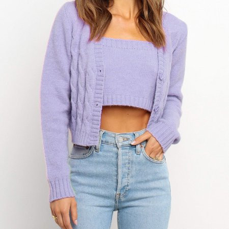 SUPERHOMUSE Womens Button Down Sweater Long Sleeve V Neck Hollow Out Knit Cardigan Sweater Tops Soli | Walmart (US)