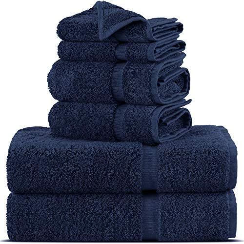 Towel Bazaar Premium Turkish Cotton Super Soft and Absorbent Towels (6-Piece Towel Set, Navy Blue... | Amazon (US)