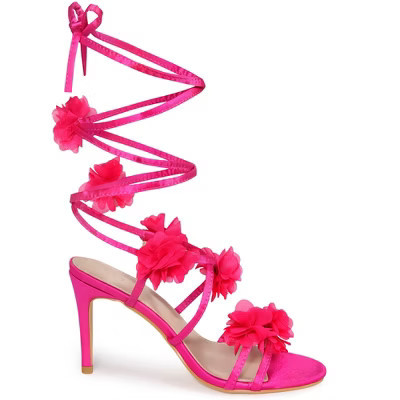 BLISSFUL STEP Women's Lace Up Flower Decor Stiletto Heel Sandals Hot Pink 9 | Target