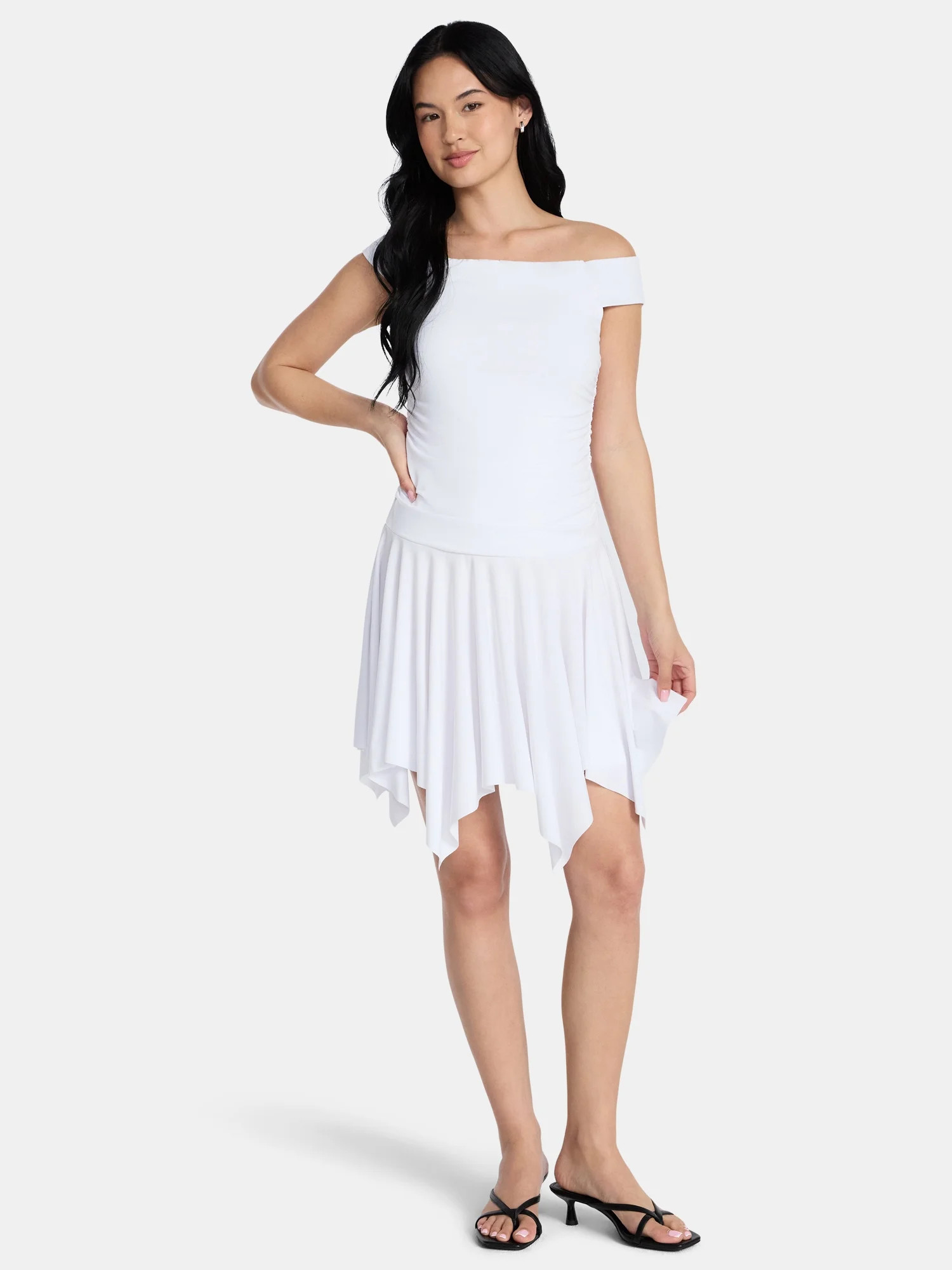 Madden NYC Women’s Off-the-Shoulder Mini Dress with Sharkbite Hem, Sizes XXS-XXL | Walmart (US)