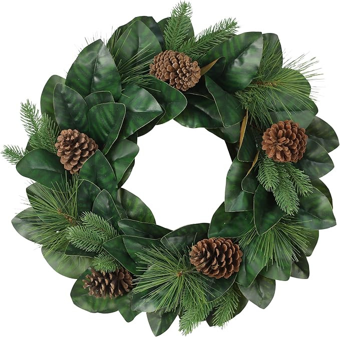 Puleo International Inc. Puleo International 24" Pine Cones Wreath with Magnolia Leaves, Green | Amazon (US)