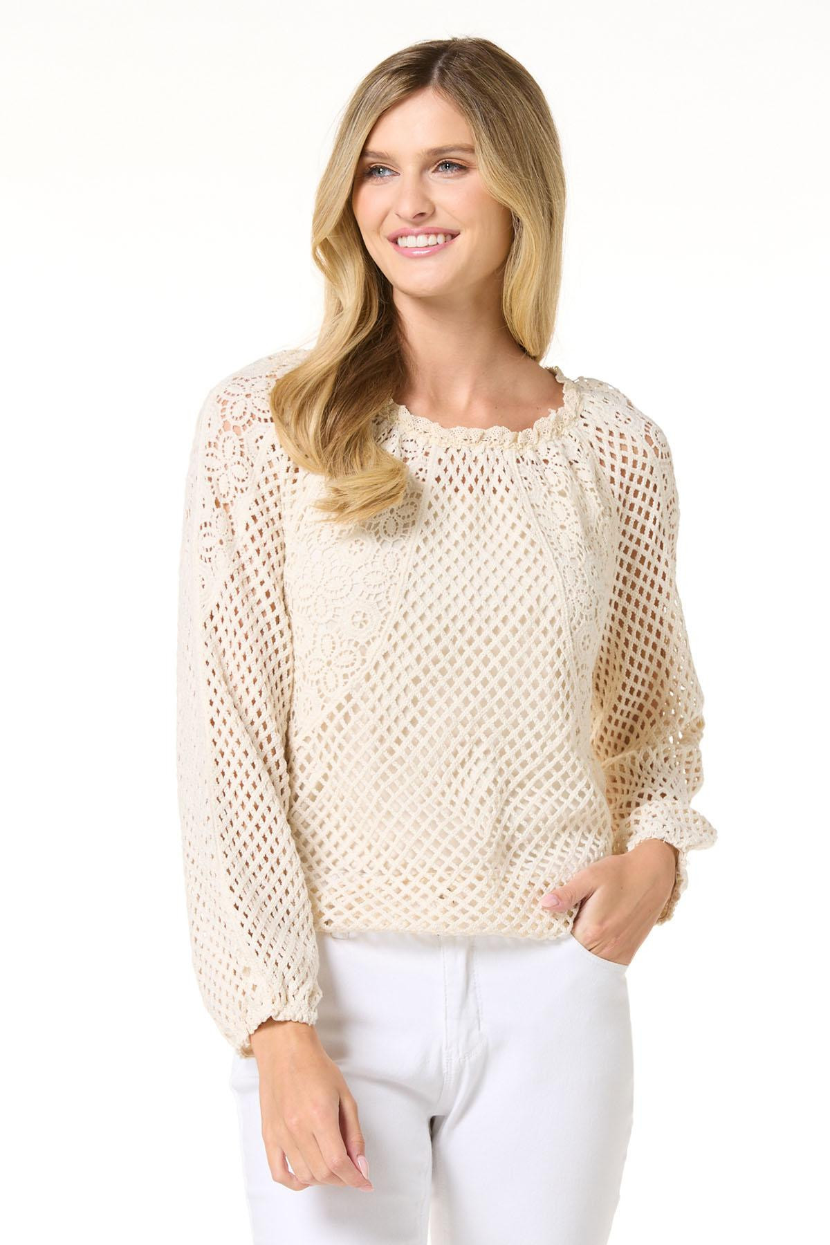 Ivory Floral Crochet Top - White | Cato Fashions