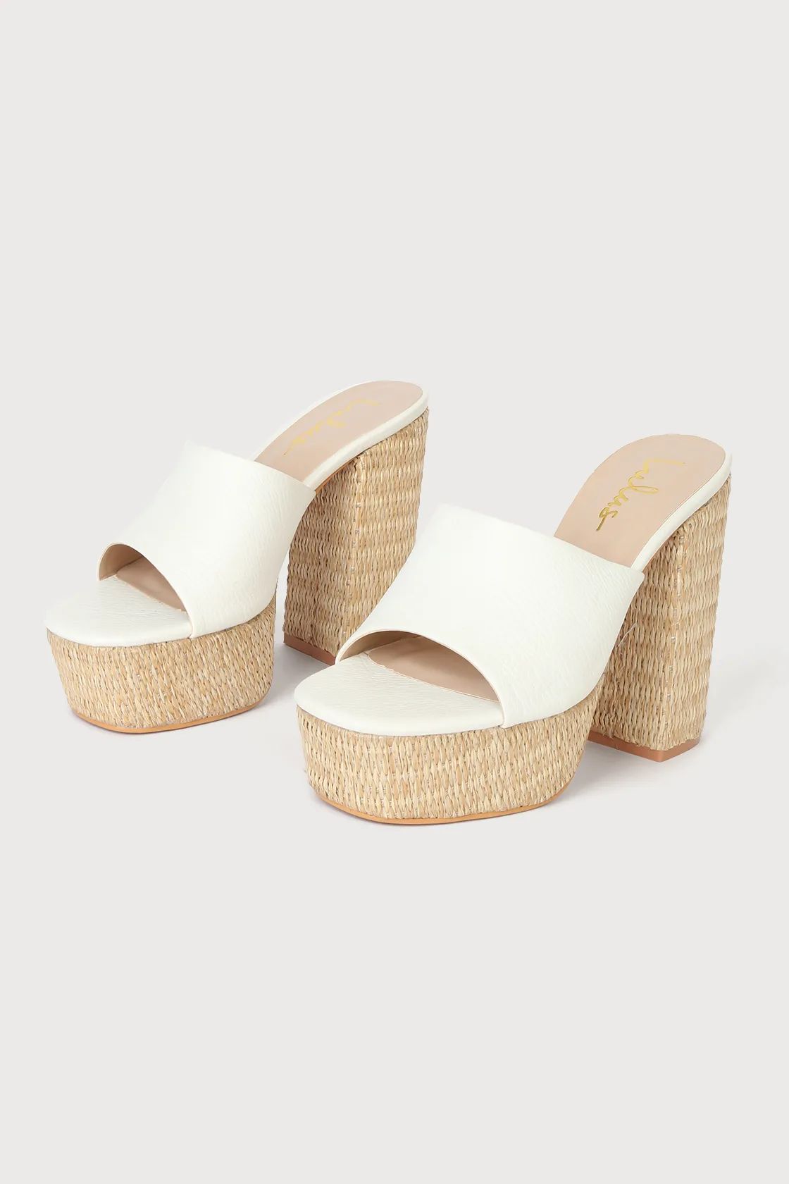 Karinah White Raffia Platform Slide Sandals | Lulus (US)