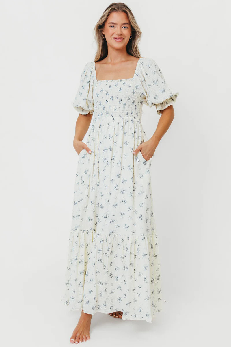 Livvy 100% Cotton Maxi Dress in Dusty Blue Floral - Bump Friendly & In | Worth Collective