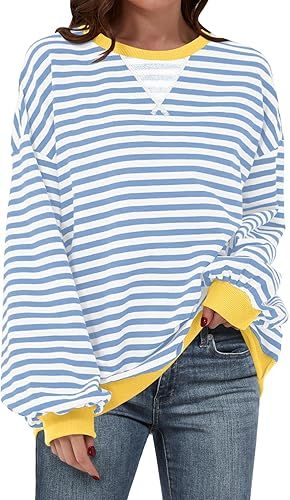 ANRABESS Women Striped Oversized Sweatshirt Long Sleeve Crewneck Hoodies Shirts 2024 Fall Pullove... | Amazon (US)