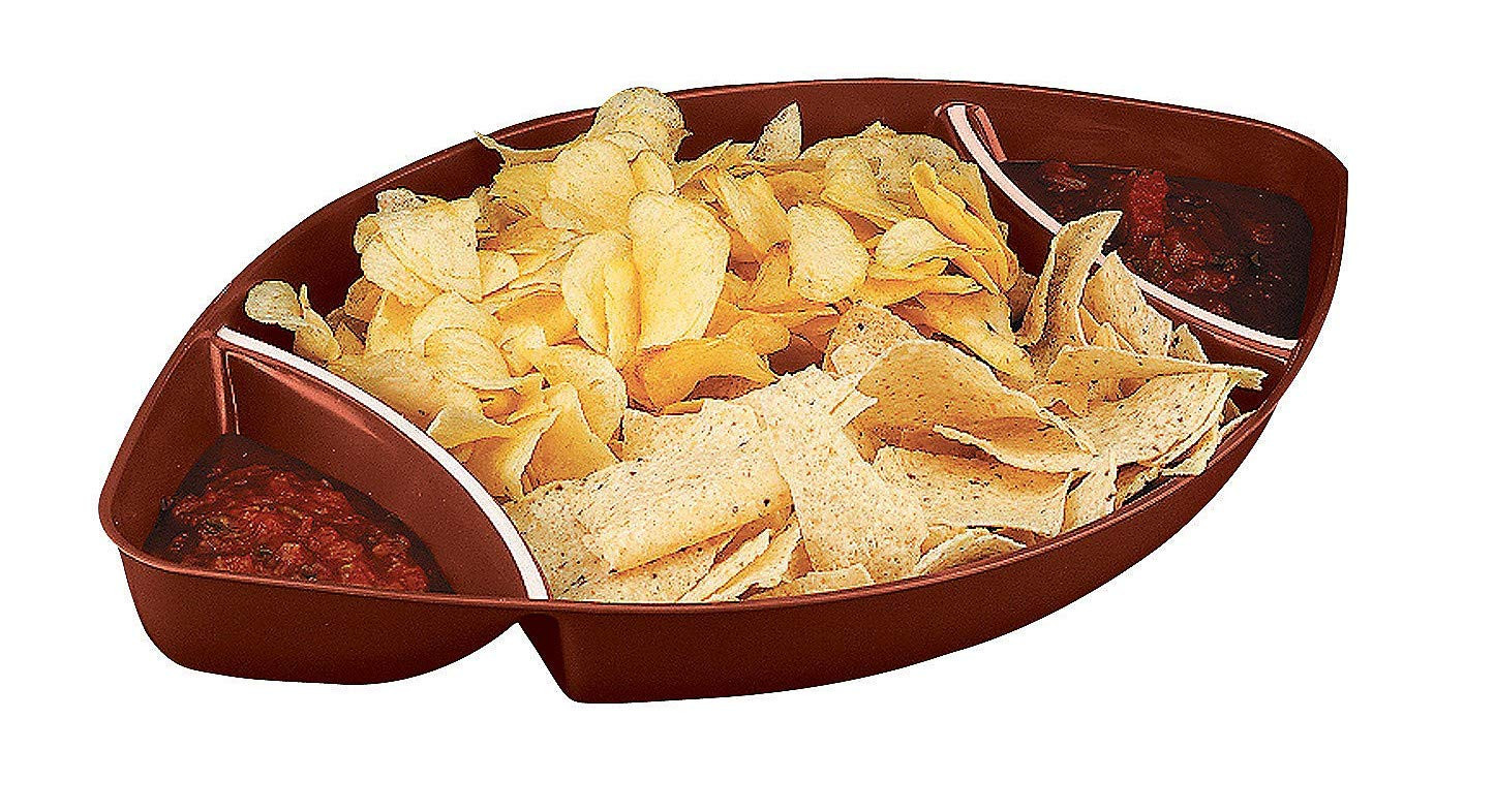 18" x 10 1/2" Football-Shaped 2-Dip Brown Plastic Serving Tray, 1 Piece, Great for Tailgating, Fo... | Amazon (US)