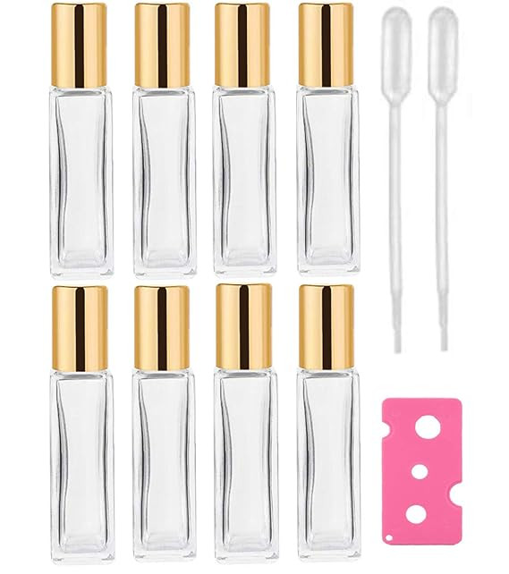 Perfume Essential Oil Bottles, Square Refillable Thick Glass Roller Bottle, 8 Pack 1/3oz 10ml | Amazon (US)