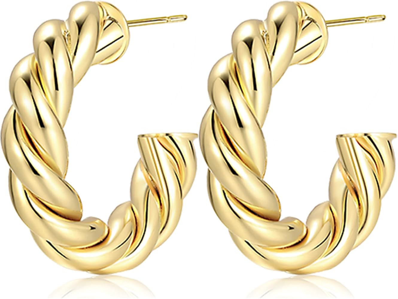 Gold Hoop Earrings for Women Girls, 14K Real Gold Plated Lightweight Hypoallergenic Chunky Open H... | Amazon (US)