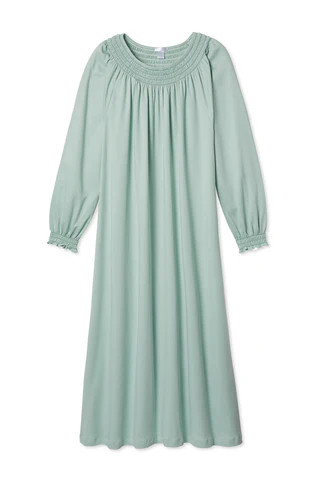 Pima Smocked Long Sleeve Midi Nightgown in Willow | LAKE Pajamas