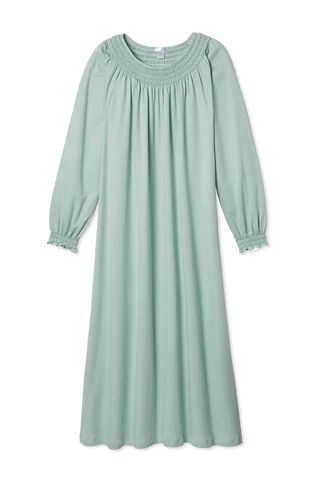 Pima Smocked Long Sleeve Midi Nightgown in Willow | LAKE Pajamas