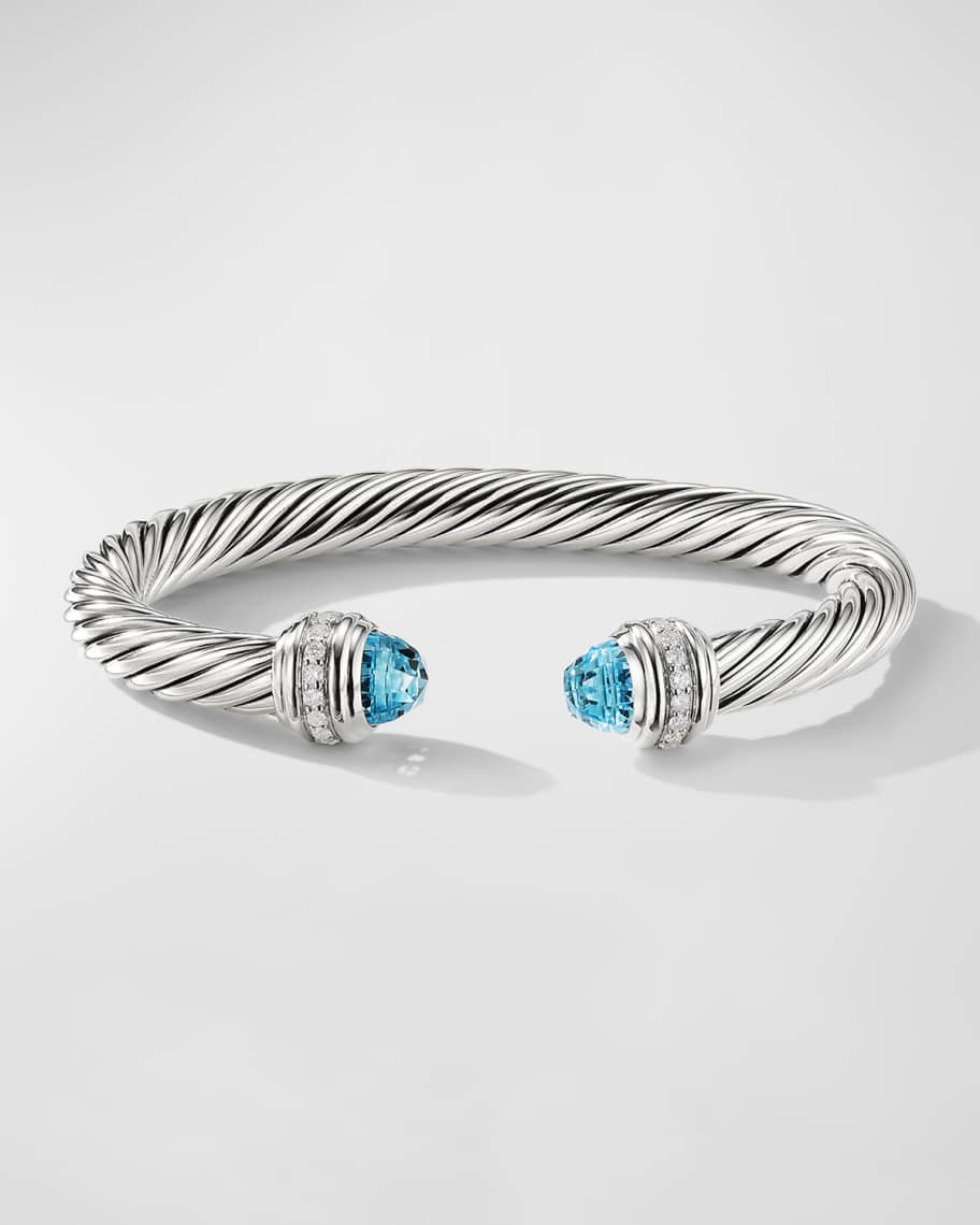 David Yurman 7mm Cable Bracelet with Diamonds & Topaz | Neiman Marcus
