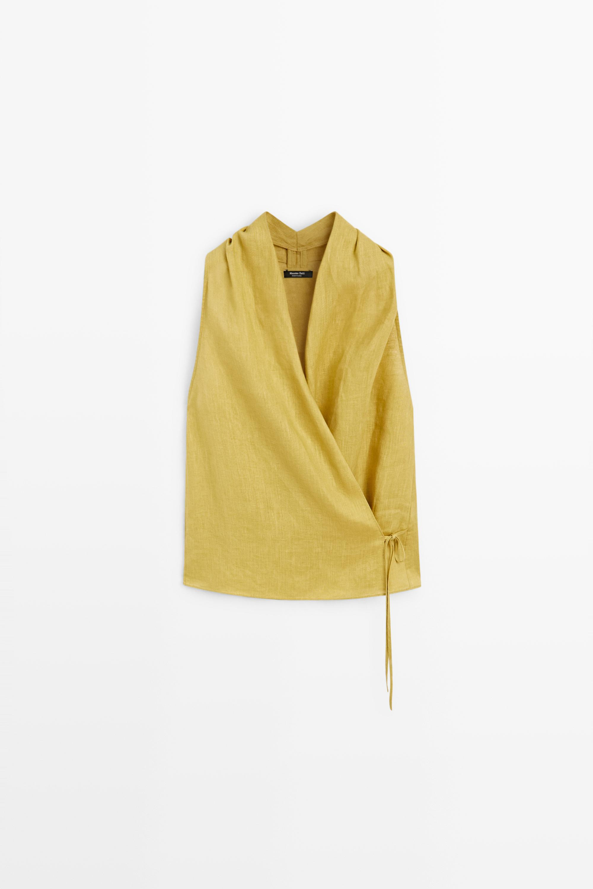 Neckholdertop in Wickeloptik aus 100 % Leinen | Massimo Dutti DE