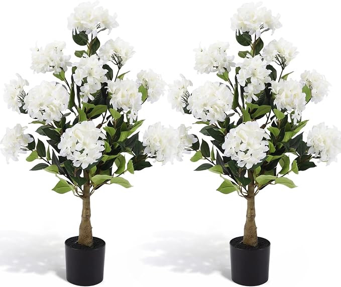 2 Pack 3ft White Artificial Hydrangea Tree Faux Hydrangea Tree UV Resistant Faux Silk Plant with ... | Amazon (US)