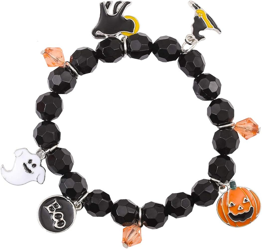 CEALXHENY Halloween Bracelets Ghost Pumpkin Switch Charm Bracelets Gifts Stretch Beaded Bracelets... | Amazon (US)