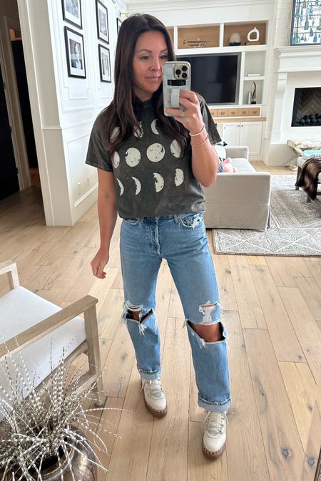 Comfy worn knee 90’s boyfriend jeans with moon phase t shirt and pearly combat boots. Wearing size 26 in Agolde jeans
Size small in TShirt code: MYSHA50 for 50% off sitewide. Link below.

https://www.mycentsofstyle.com/discount/MYSHA50?redirect=%2Fcollections%2Faffiliate-deal%3Fafmc%3D2yd%26utm_campaign%3D2yd%26utm_source%3Dleaddyno%26utm_medium%3Daffiliate

#LTKshoecrush #LTKsalealert