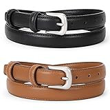 WERFORU 2 Pack Women Leather Belt Waist Skinny Dress Belts Solid Pin Buckle Belt for Jeans Pants,Bla | Amazon (US)