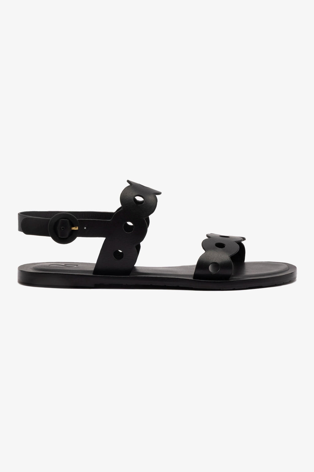 Florence Flat Sandal In Black Leather | Larroude