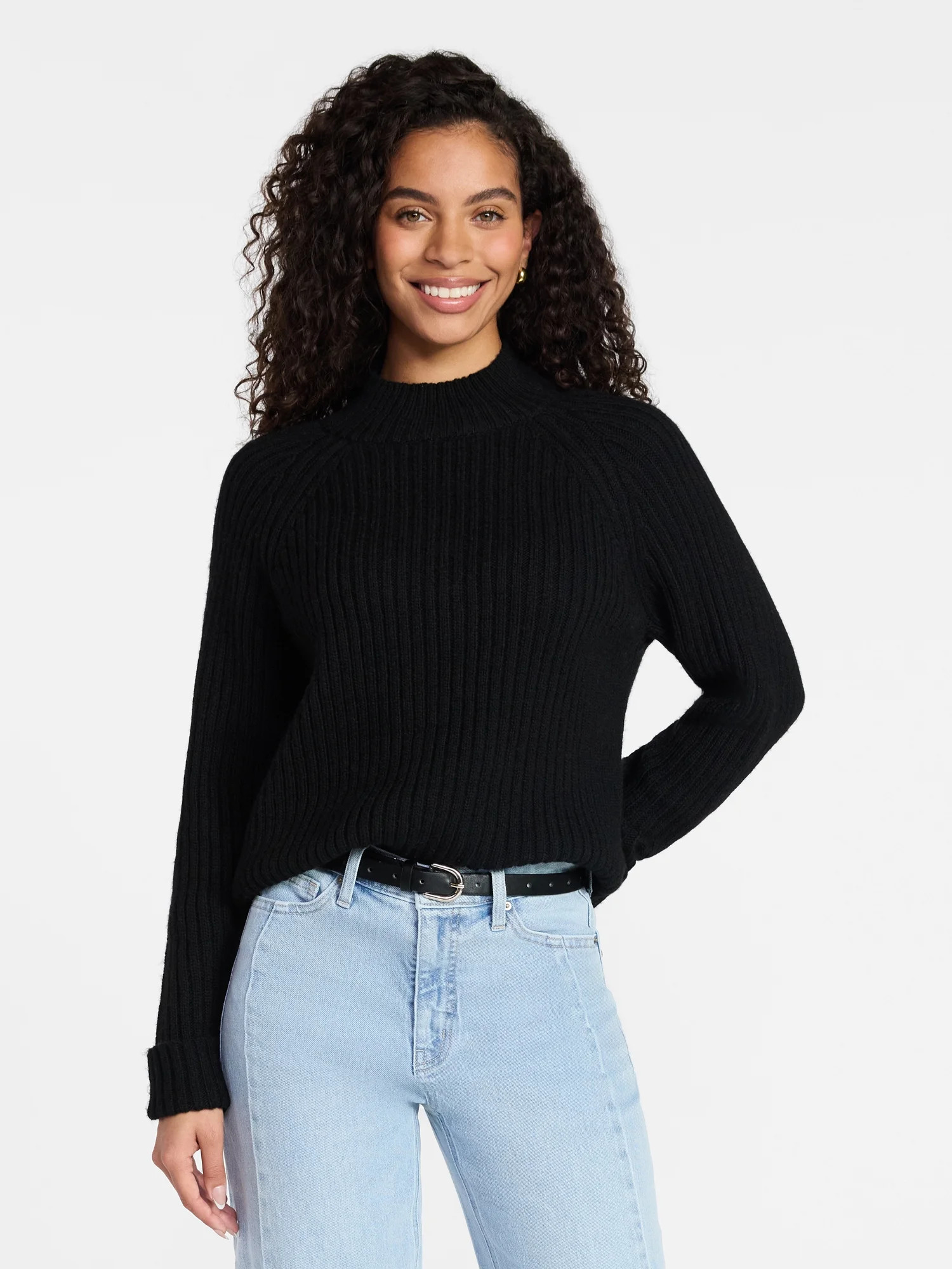 Time and Tru Women's Ribbed Mock Neck Sweater, Heavyweight, Sizes XS-XXXL | Walmart (US)