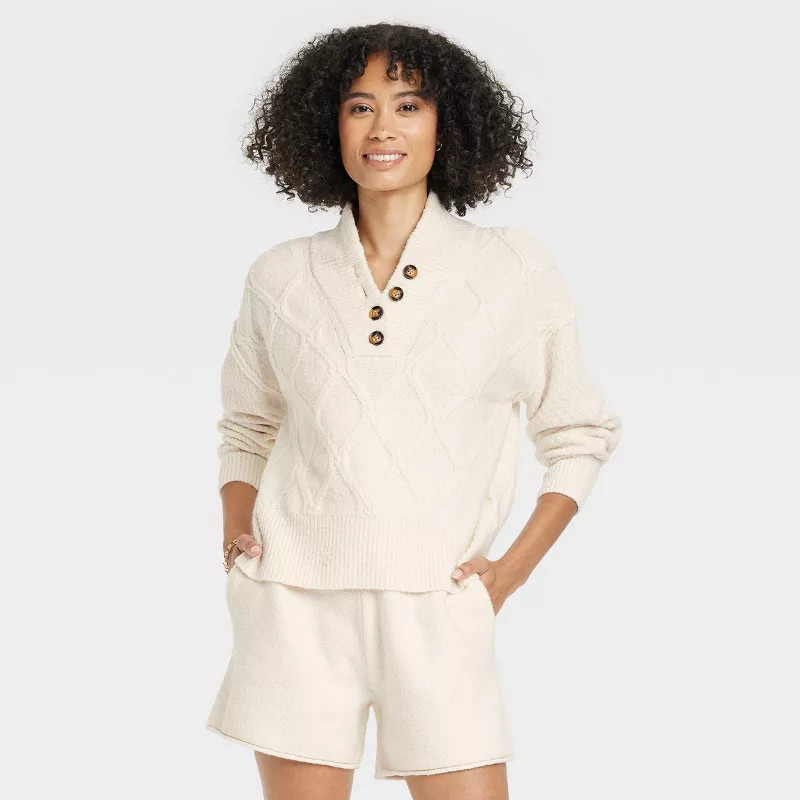Women's Henley Neck Button-Front Pullover Sweater - Universal Thread™ | Target