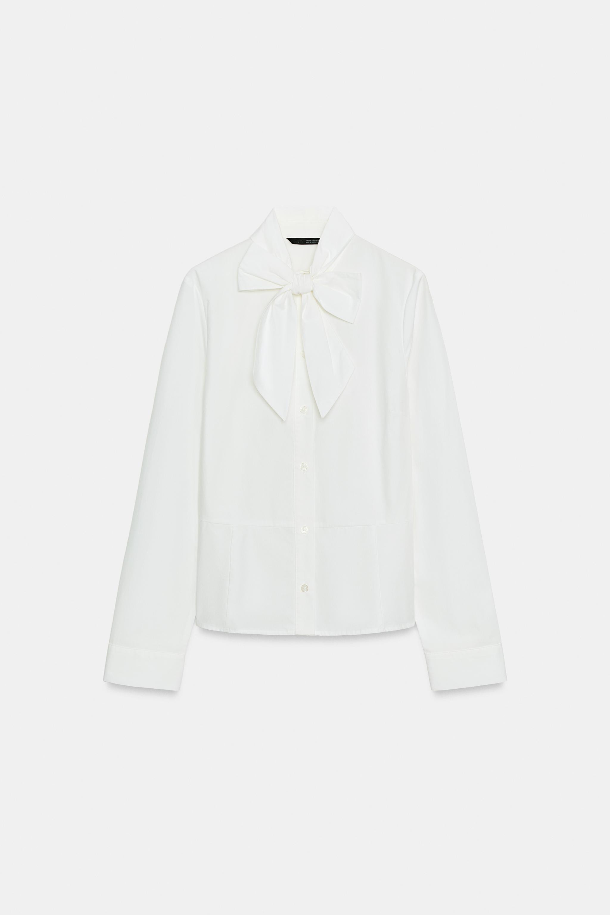 STRIPED TIE-NECK BLOUSE | Zara US
