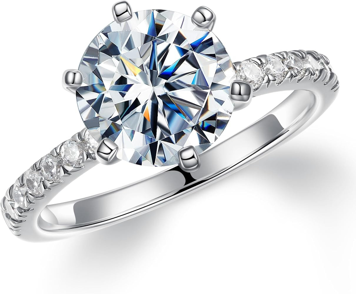MOOSEA 3CT Moissanite Rings for Women, Brilliant D Color VVS1 Clarity Round Cut Lab Created Diamo... | Amazon (US)