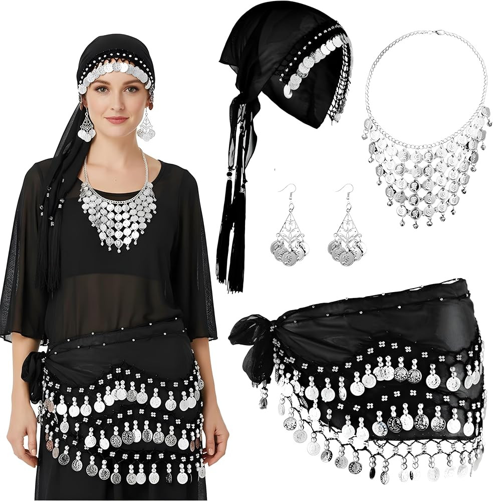 Kigeli 4 Pieces Gypsy Costume Women Fortune Teller Accessories Halloween Belly Dance Hip Scarf Se... | Amazon (US)
