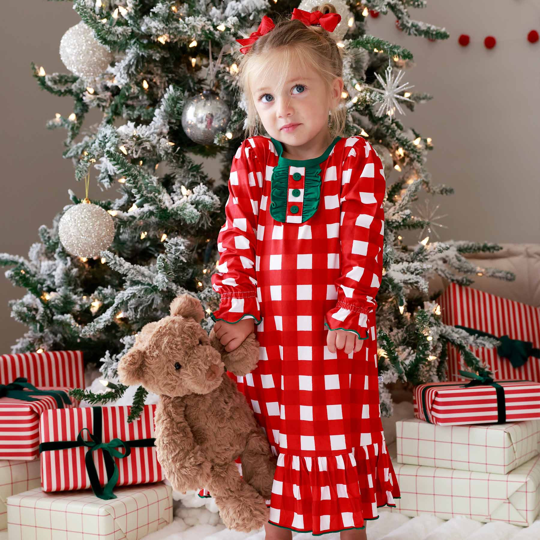 Long Sleeve Ruffle Button Nightgown | Checking It Twice | Caden Lane