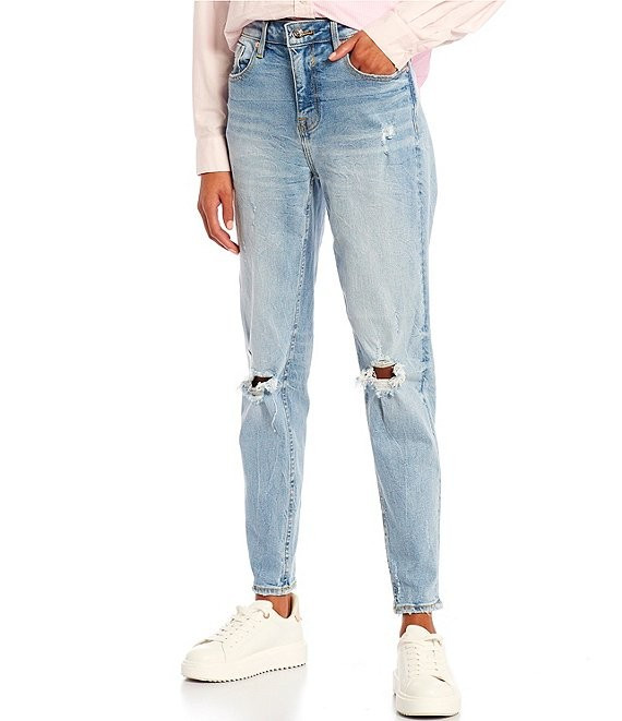 Frankie High Rise Destructed Slim Straight Leg Jeans | Dillard's