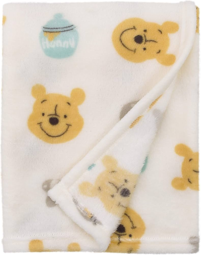 Disney Winnie The Pooh - Ivory, Yellow and Aqua Super Soft Plush Baby Blanket | Amazon (US)