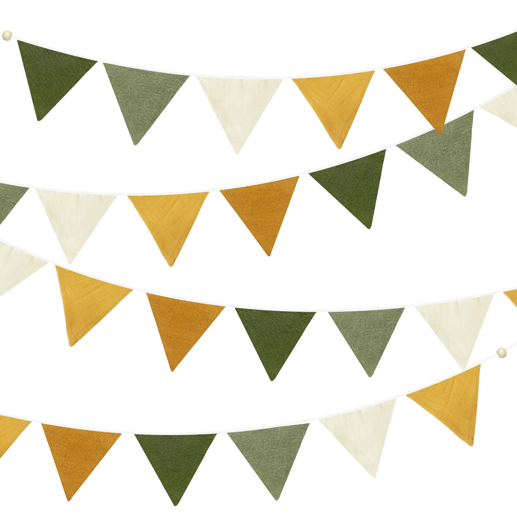 2 Sets of Sage Green Yellow Nursery Garland 24Pcs Fabric Linen Pennant Banner Flags Triangle Stre... | Amazon (US)
