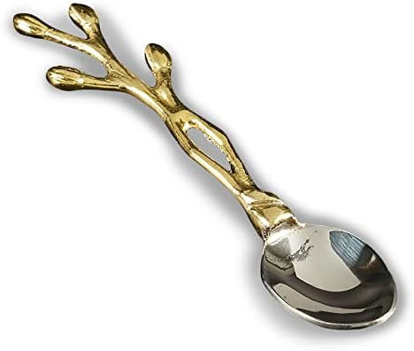 India Handicrafts Bud Branch Gold Tone 5 inch Steel Metal Serving Spoon | Amazon (US)