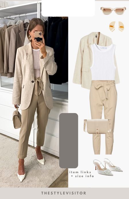 Spring to summer oversized linen blazer look (xs). The top is see-through so also linked a normal tanktop. Trousers are available in petite length, wearing size 34. Read the size guide/size reviews to pick the right size.

Leave a 🖤 to favorite this post and come back later to shop

#cream #office outfit #workwear #work outfit #spring #suit #paperbag trousers 

#LTKworkwear #LTKstyletip #LTKSeasonal