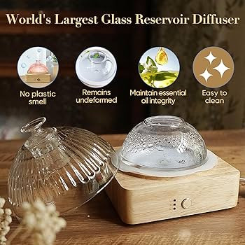 Glass Dome Essential Oil Diffuser with Glass Reservoir & Wood Base-No Plastic, 200ml Ultrasonic G... | Amazon (US)