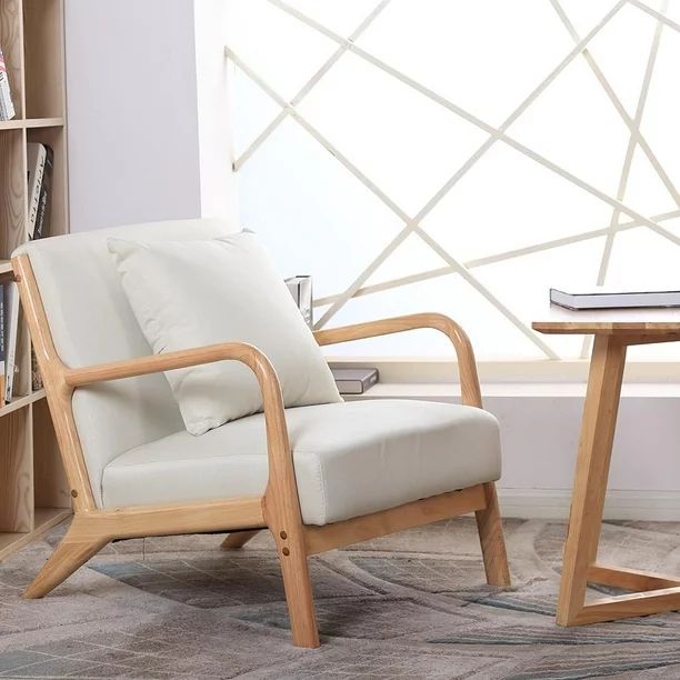UBesGoo Modern Accent Fabric Chair Upholstered Arm Chair Beige - Walmart.com | Walmart (US)