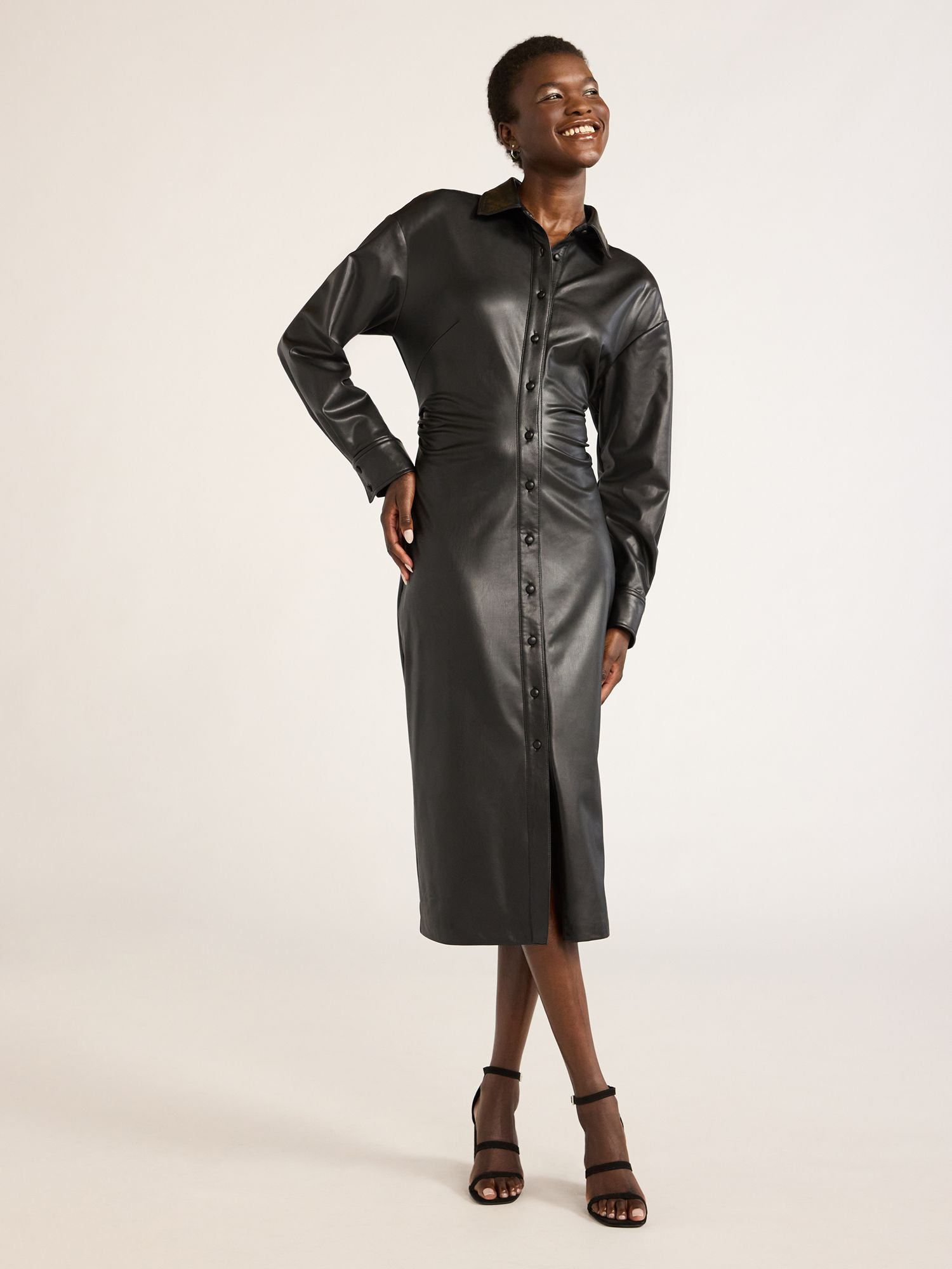 Scoop Women’s Faux Leather Maxi Shirtdress with Side Ruching, Sizes XS-XXL | Walmart (US)