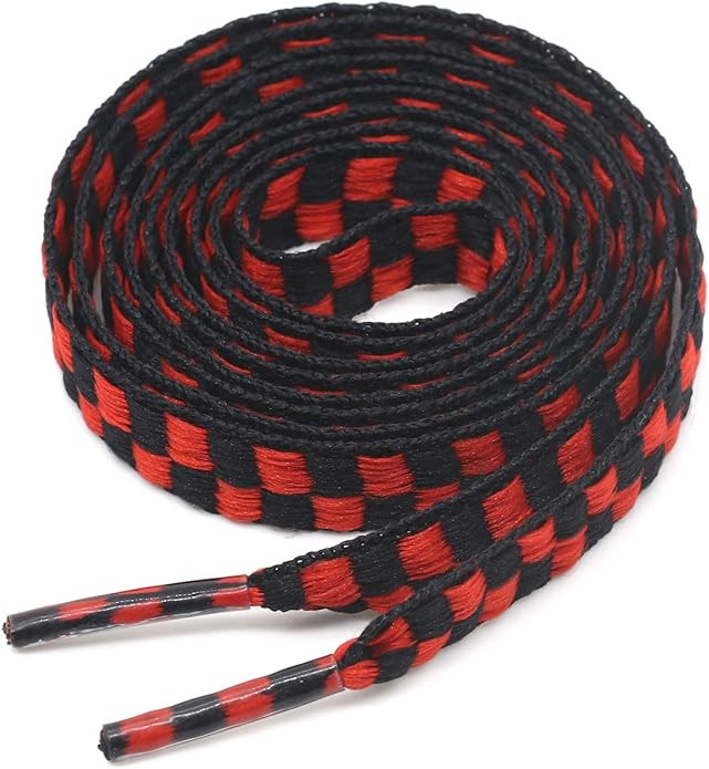 YJRVFINE Flat Checkered Shoe Laces: Wide 5/16" Patterned Shoelaces for Sneakers | Amazon (US)