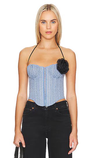 Domino Bustier Top in Blue Tweed | Revolve Clothing (Global)
