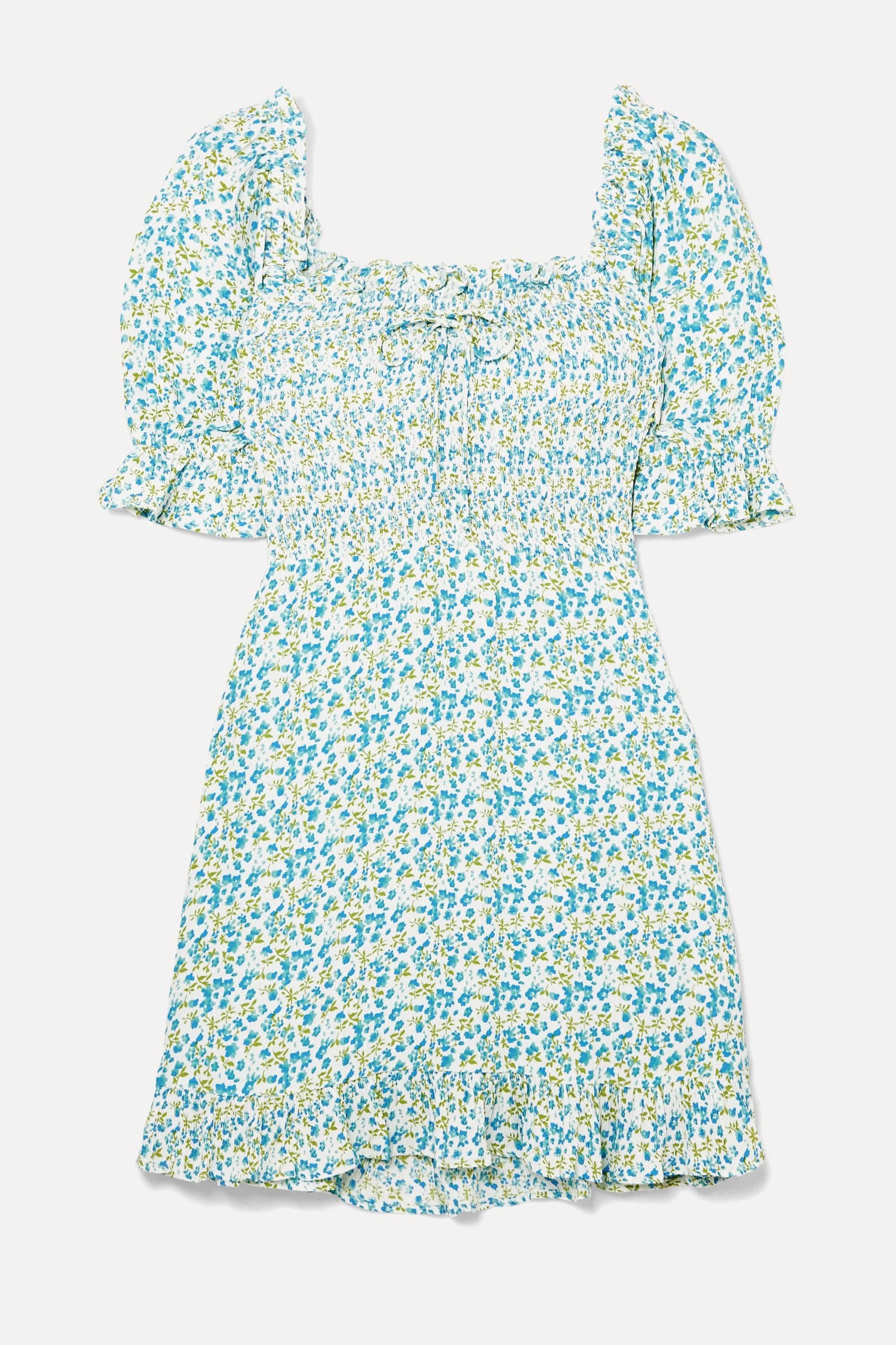 Donna shirred floral-print crepe mini dress | NET-A-PORTER (US)